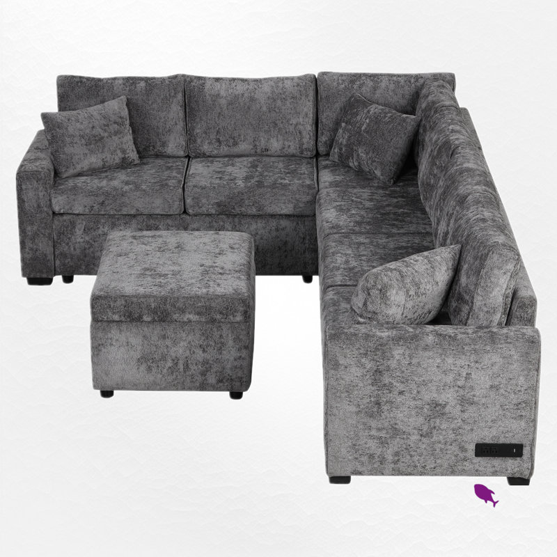5 - Piece Upholstered Sectional With Storage, Gray Chenille