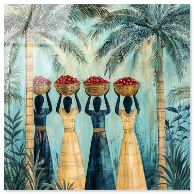 Walk Under Palms, art côtier moderne en acrylique par Art Remedy, prêt à être suspendu