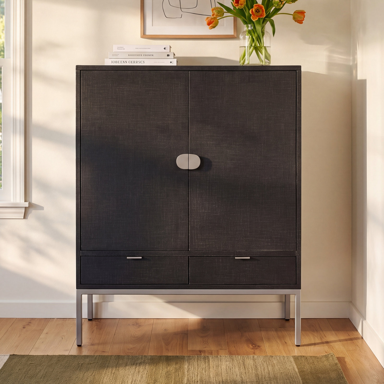 Marea Linen Bar Cabinet, Black Linen