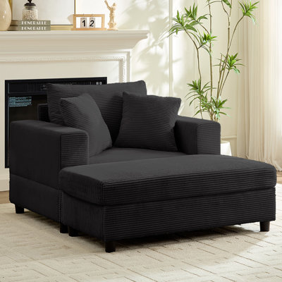 Balus chaise Lounge Indoor, Oversized 50 "d Sofa Chair With Ottoman, 2 Cushions, Large Corduroy Upholstered Comfy Chaise Lounge Deep Seat Sleeper Chai by Ebern Designs