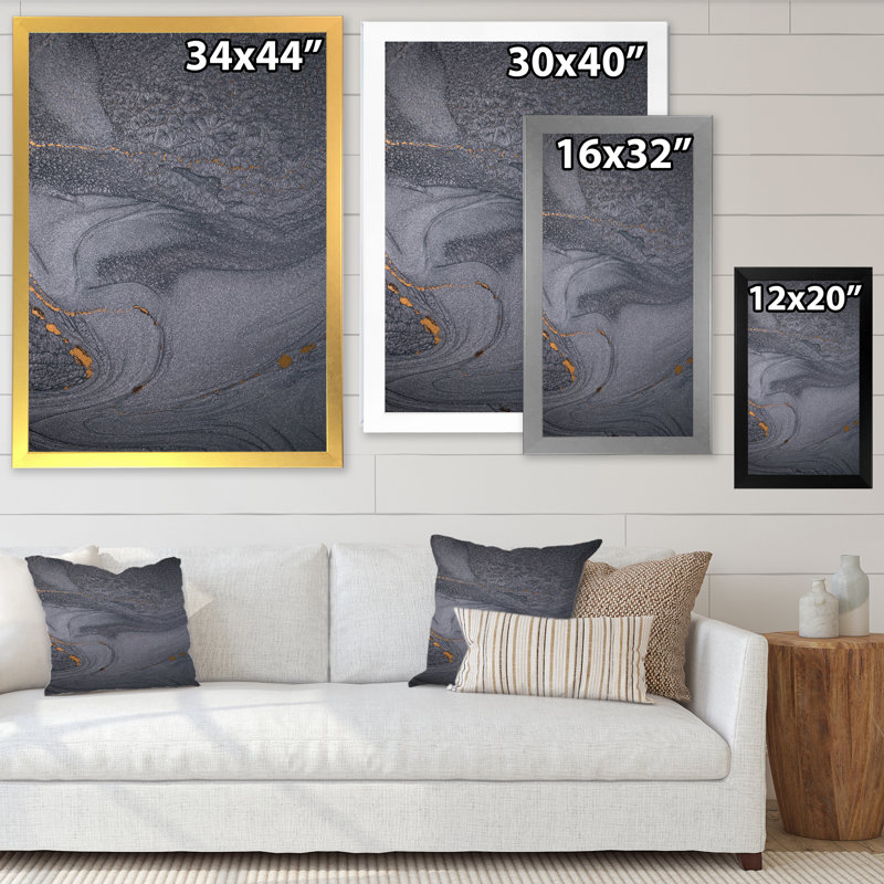 «Dramatic Grey», impression sur toile monochrome fluide moderne, H 20 po x l 12 po x P 1 po, Cadre photo blanc