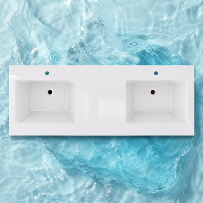 72 Inch Solid Surface Double Sink Bathroom Vanity Top Only with Integrated Dual Sinks, Bright White Seamless Countertop Only, Waterproof & Easy Install, Standard 2-Sink Vanity Top Replacement