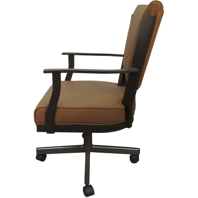 Leather Dining Caster Chair Swivel Tilt, Brown, Brown