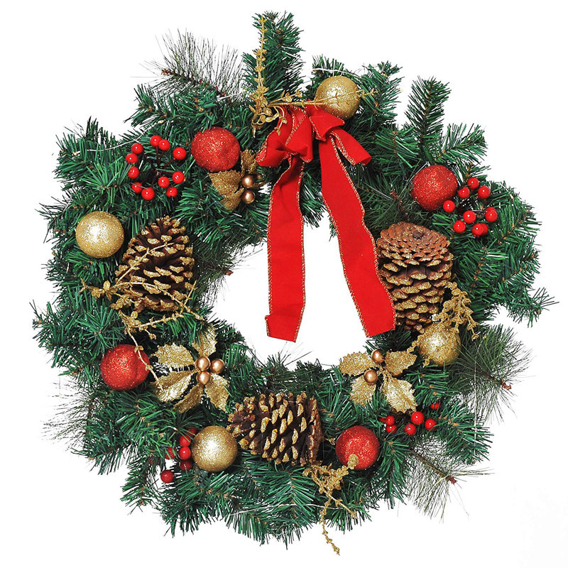Faux Pre-Lit Artificial Christmas Door Wreath Holly Garland Decor 20 LED