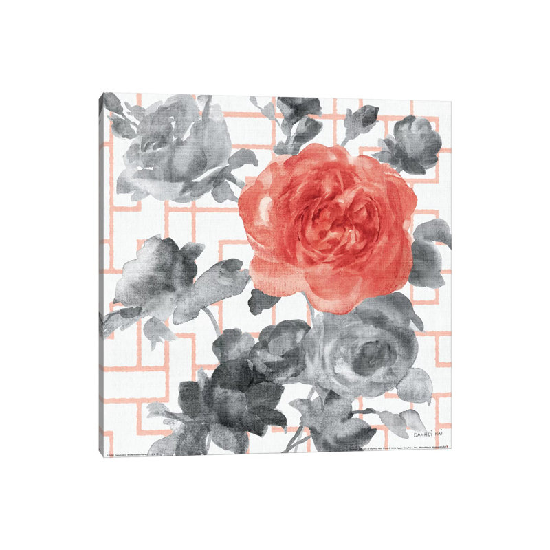«Geometric Watercolor Floral I» par Danhui Nai, reproduction d'art, H 18 po x l 18 po x 1,5 po, Toile tendue, Aucun mat
