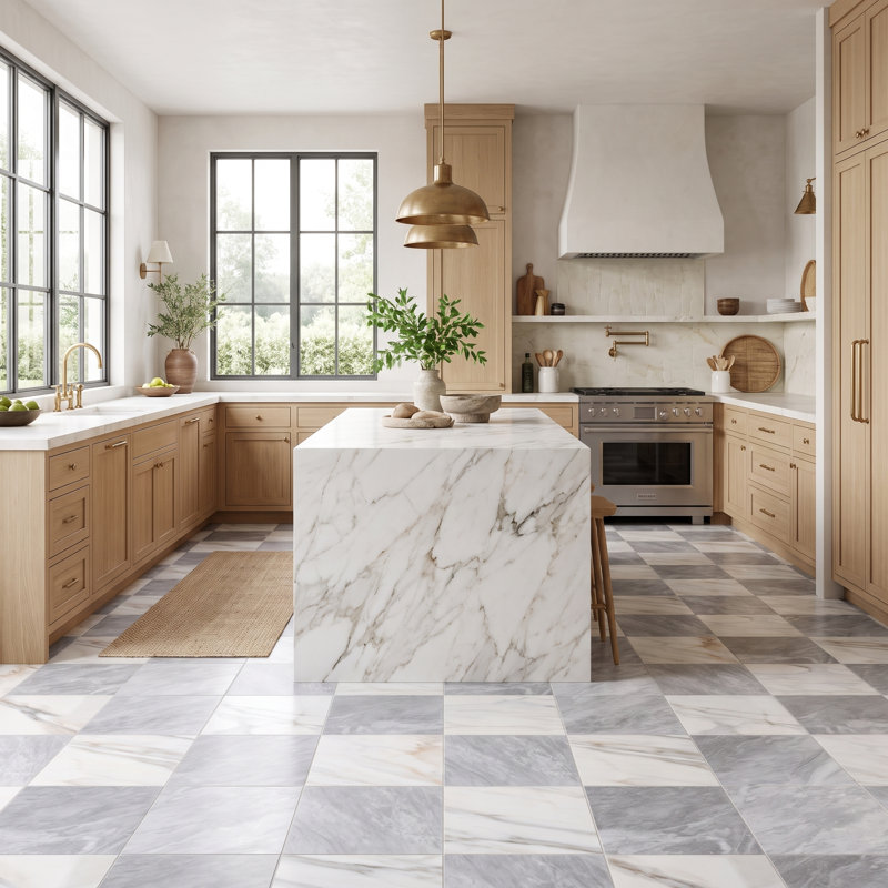 Tavari Checkerboard 10X10 Calacatta And Bardiglio, Gray/White