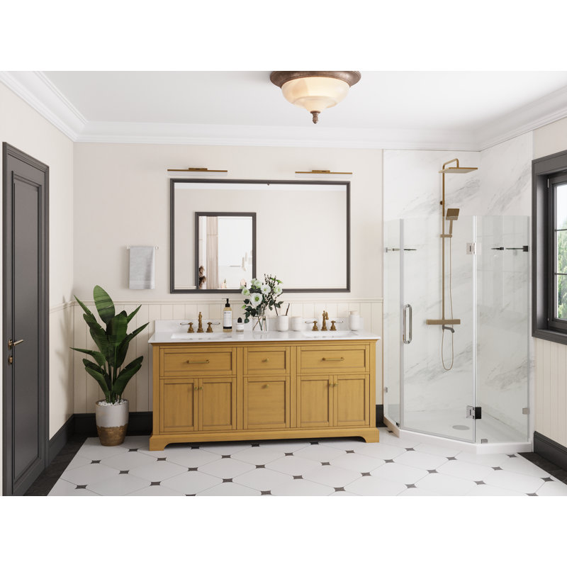 72" Walnut Freestanding Double Bathroom Vanity with Marble Top