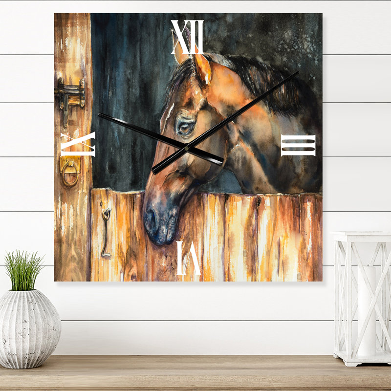 La tête d'un cheval dans une étable - Horloge murale de ferme, Petit