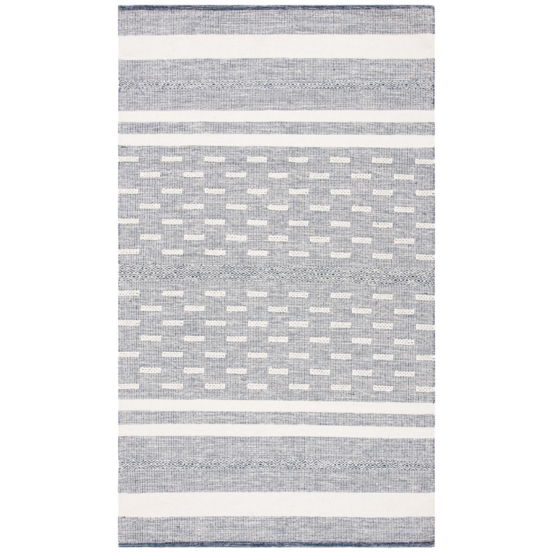 Tapis bleu marine en coton tissé à la main Mei, Rectangle 5 pi x 8 pi