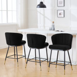 26" Boucle Fabric Counter Height Bar Stools With Metal Frame