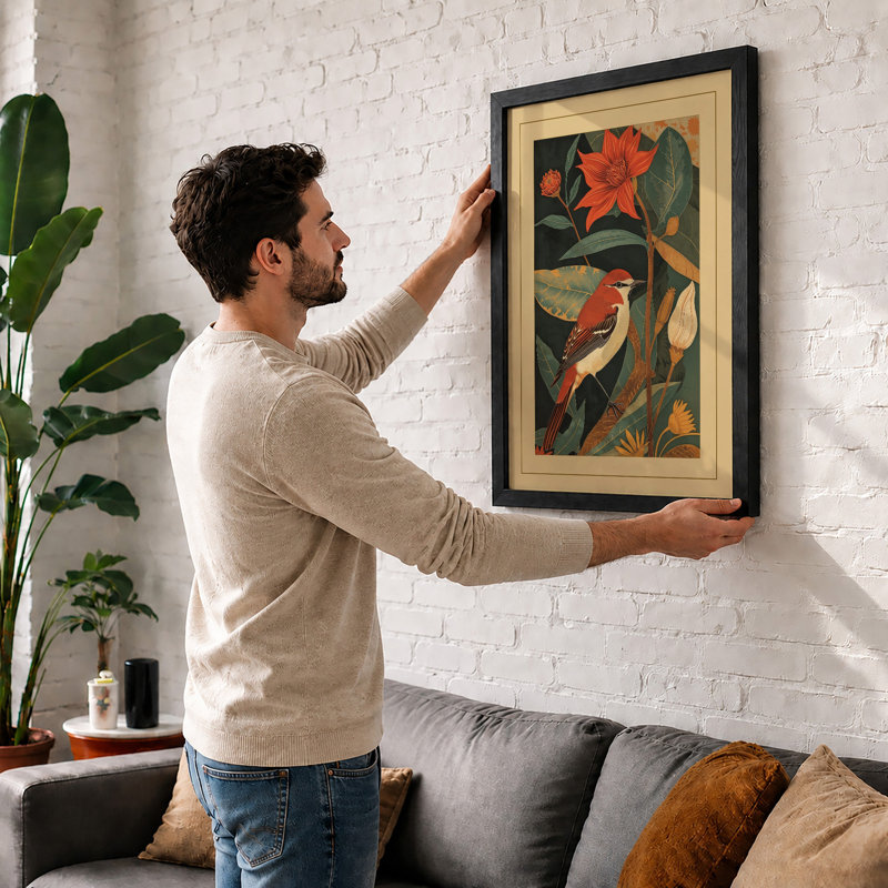 Cardinal Among Blooms Botanical - Print, A4 - 29.7 x 21.0 cm, White