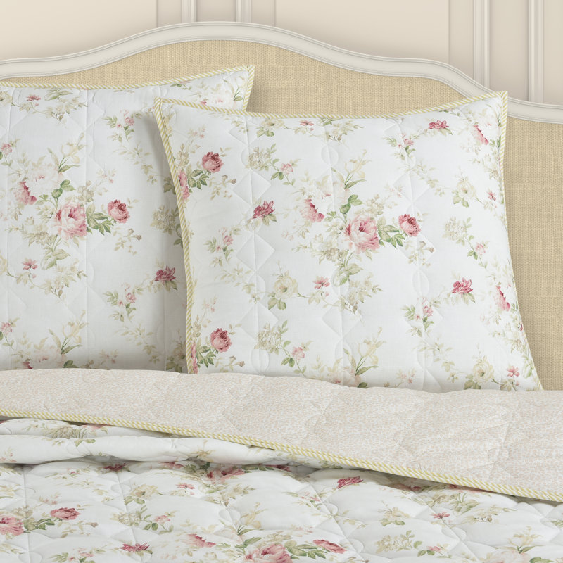 Amina Rose Bouquet Cotton Euro Sham with Gold Pinstripe