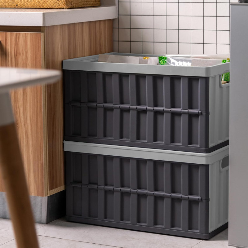 Bac de rangement pliable 64L avec couvercles en plastique gris (ensemble de 4)