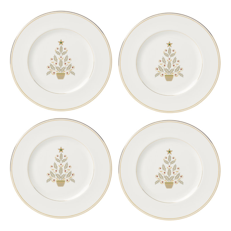 Federal Platinum Tree Accent Plates, Set of 4, White/Gold