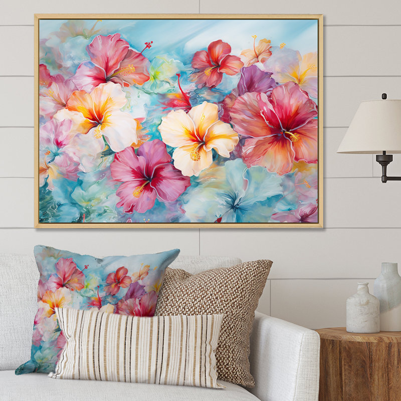 «Hibiscus Bliss Flower Blooms I», reproduction sur toile, Cadre flottant blanc, H 24 po x l 32 po x P 1 po