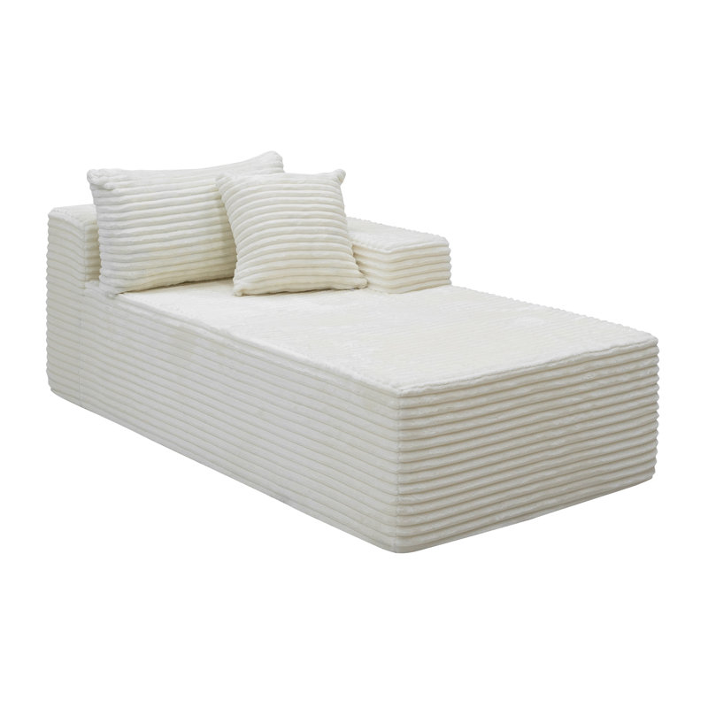 Méridienne Koli faisant face à droite, canapé modulaire à compression Compenont, velours côtelé gris, Blanc