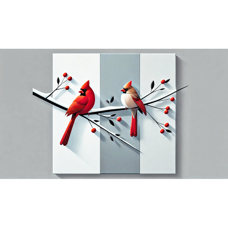 Art moderne sur toile, "Modern Cardinals Triptych", H 20 po x l 36 po