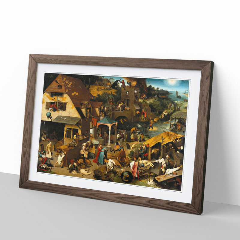 XX-A-1291X Neverlandish Proverbs by Pieter Bruegel the Elder - Picture Frame Painting, Walnut Framed, 48cm H x 65cm W x 2cm D
