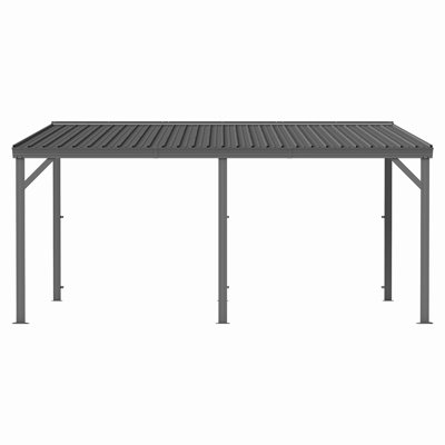 Abri de jardin à toit rigide de 12 pi x 16 pi avec gouttières, pergola à pavillon murale connectable avec toit en acier galvanisé, résistance au vent de 60MPH, grand auvent extérieur en métal, pour patio, terrasse, pelouse