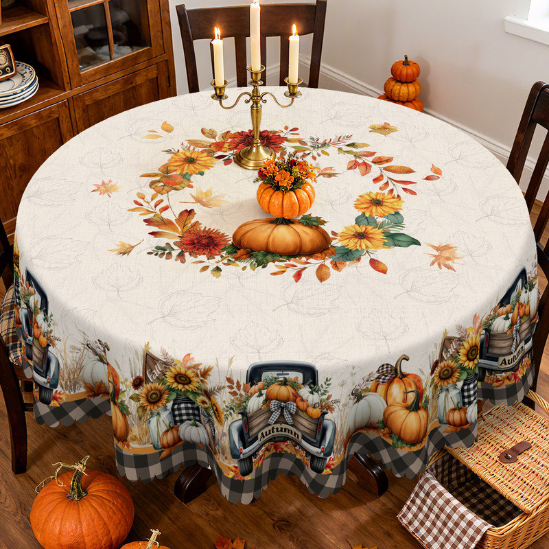 Nappe en polyester lavable à motif d'automne pour une utilisation quotidienne à la maison