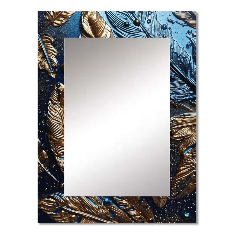 Plume dorée Glamour I - miroir en plumes Glam, 32 po x 24 po