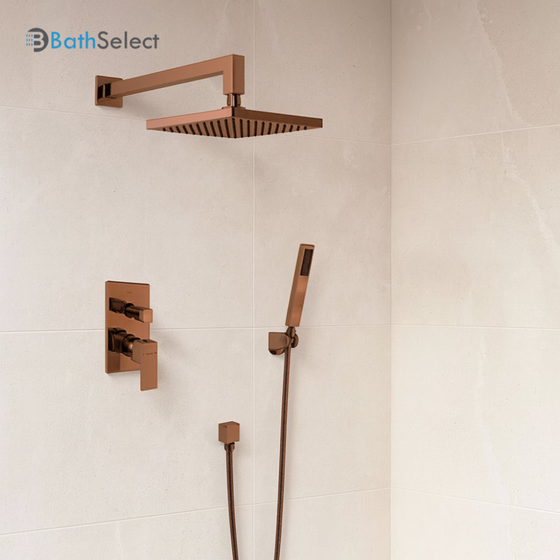Bravat Square Wall Mount Shower Set with Handheld Shower Thermostatic Mixer Valve, Oil Rubbed Bronze