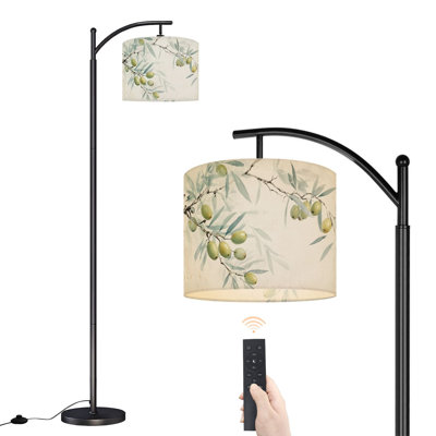 Lampe sur pied à arc avec abat-jour réglable branche d'olivier, olives vertes, feuilles douces, lampe sur pied, 3 températures de couleur, intensité variable, grand mât avec interrupteur au pied pour la chambre à coucher