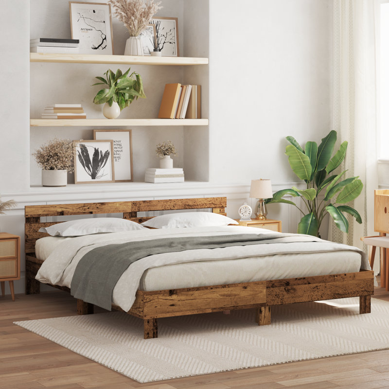 Vidaxl Wood Bed Frame with LED Durable, Old Wood, Super King (6')