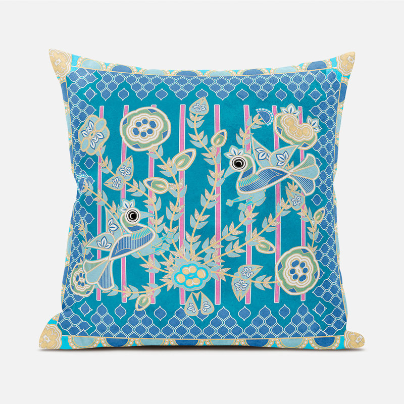 Housse et insert de coussin décoratif en polyester pour l'intérieur et l'extérieur, Bleu / or / vert, 16 po x 16 po