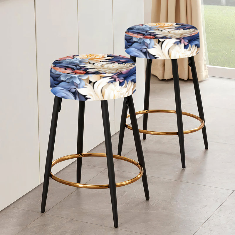 Ensemble de 2 tabourets de bar pivoines et damas bleus et mauves