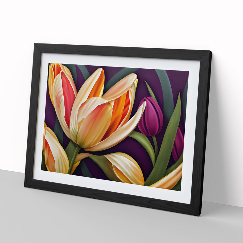 Masterful Tulip Flowers - Framed Print, Black, 46cm H x 64cm W x 2cm D