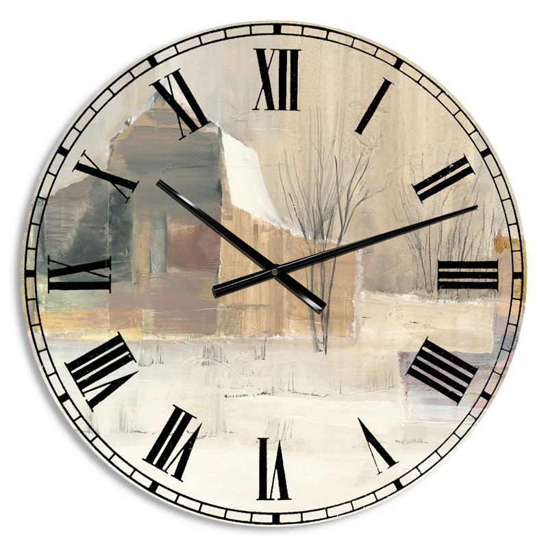 Hiver à la ferme - Horloge murale, Gris, Grand
