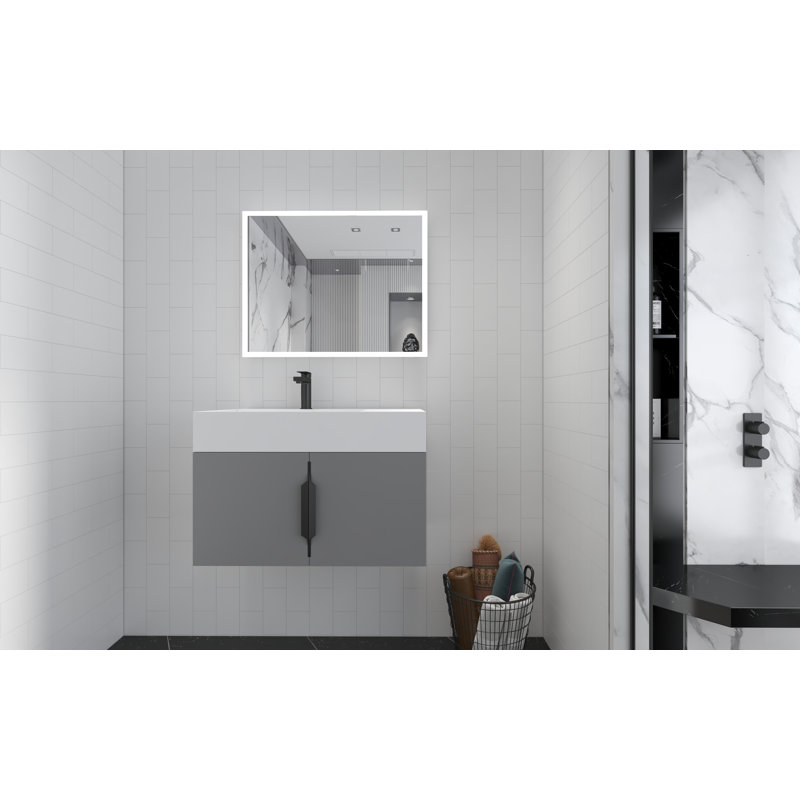Ensemble de meuble-lavabo mural simple 30 po avec surface solide Amazon, Blanc, Gris, Noir