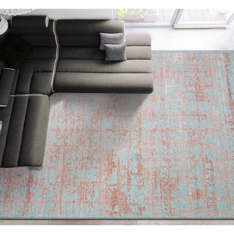 Abstract Area Rug in Silver, Rectangle 9' x 12'