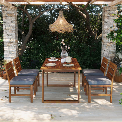 5-Piece Farmhouse Outdoor Patio Dining Set with Adjustable Legs,Dinning Set for 4,Suitable for Backyard, Garden, or Deck