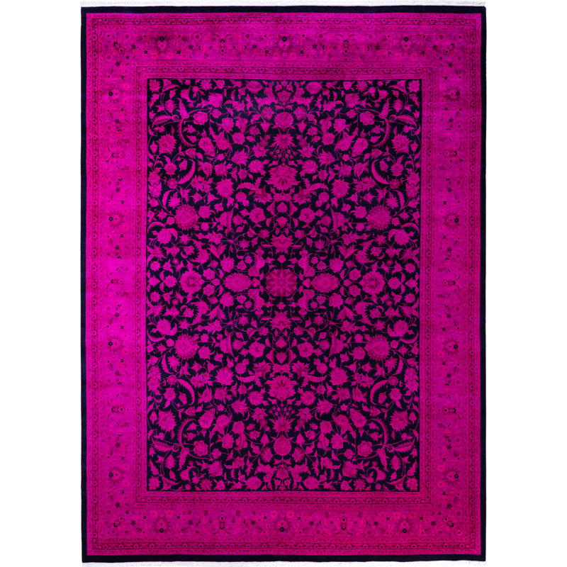 Overdyed Hand-Knotted Wool Modern-Contemporary Pink Area Rug 9' 2" x 12' 5"