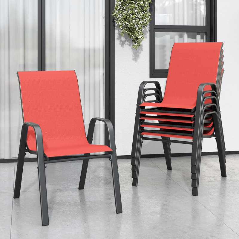 Ensemble de 4 chaises de salle à manger empilables et améliorées pour l'extérieur, Rouge