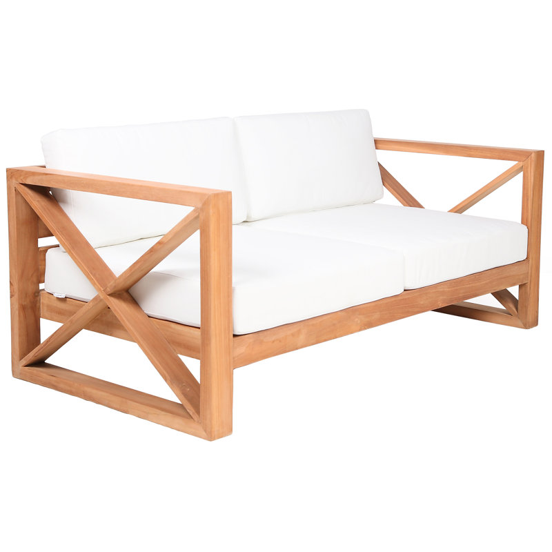Anguilla 65'' Wide Rectangle Patio Loveseat with Cushions, White, 2