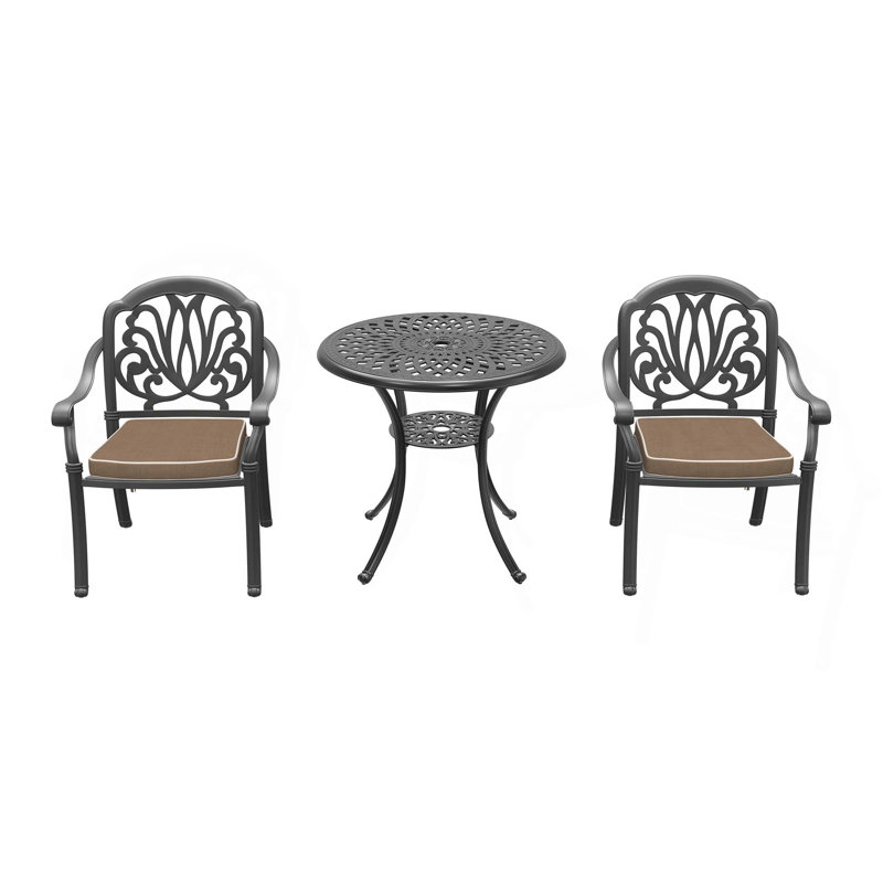 Ensemble de 3 pièces de mobilier de patio en aluminium coulé avec coussins, pour l'extérieur, durable