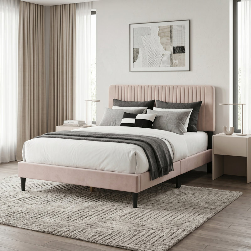 Melrose Autavia Upholstered Bed, Champagne Pink