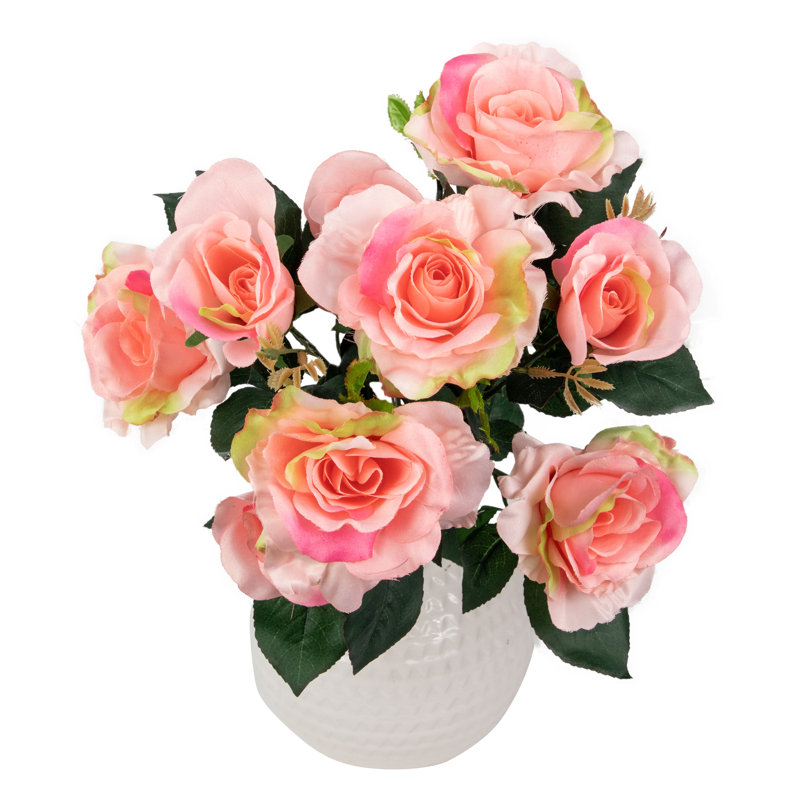 18" Pink Silk Rose Artificial Floral Arrangement