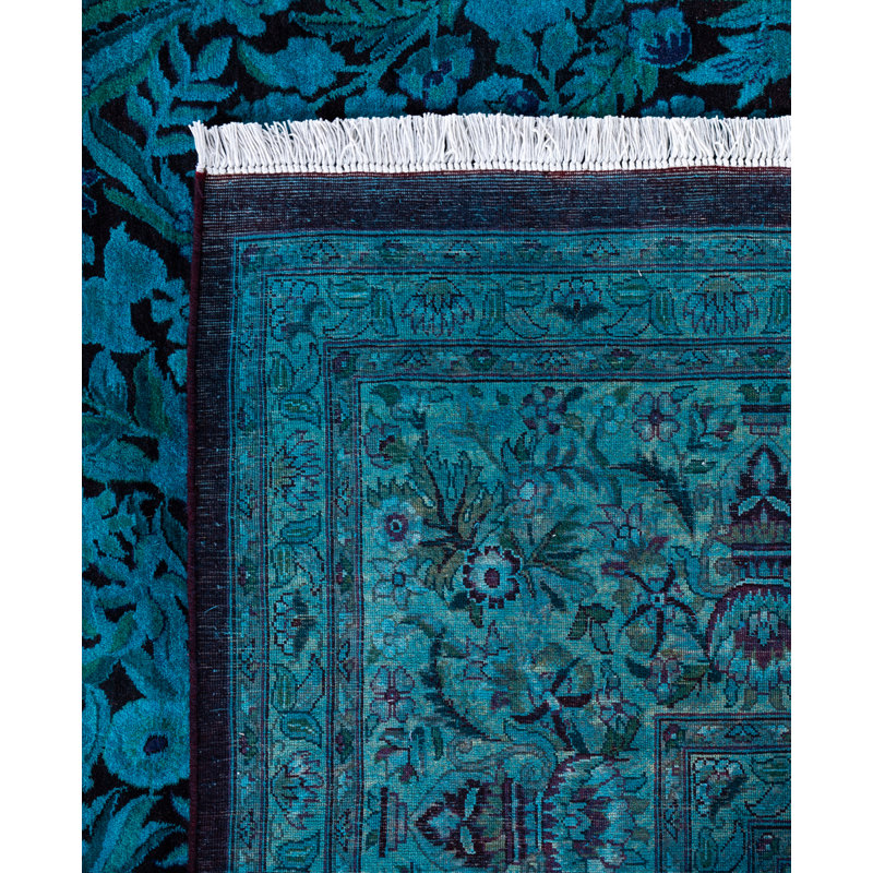 Overdyed Hand-Knotted Wool Modern-Contemporary Green Area Rug 9' 1" x 12' 4"