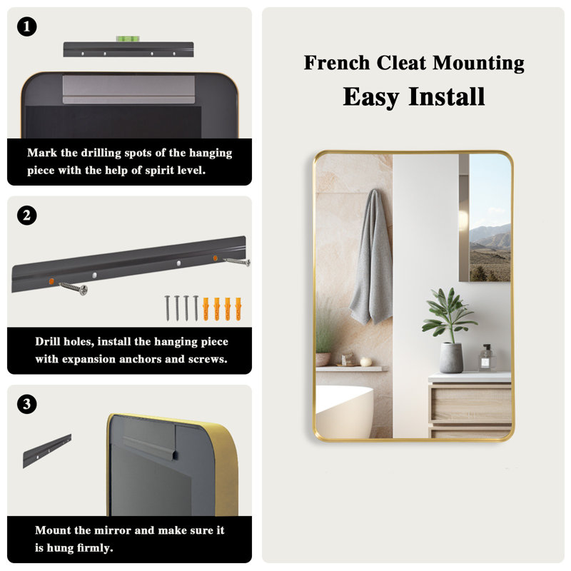 Rectangle Wall Mirror, 75cm H x 50cm W, Gold