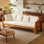 Lit de jour convertible en bois d'acacia avec 6 coussins décoratifs crème