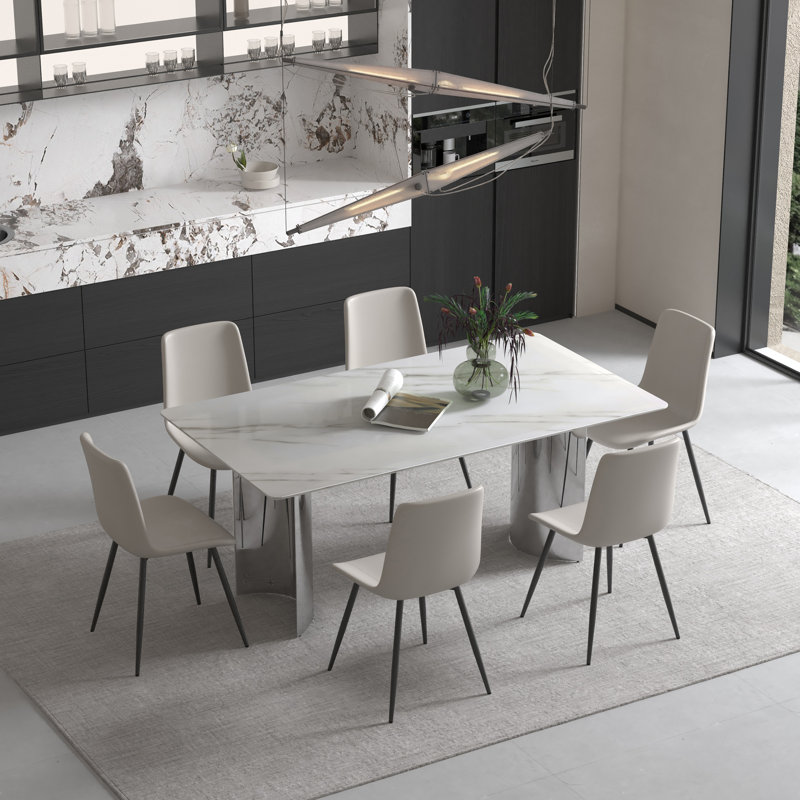 Selman 6 - Person Glass Top Four Leg Dining Set, Cream
