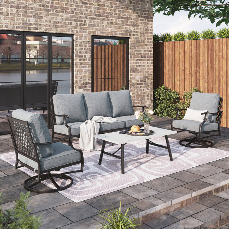 Ensemble de conversation de patio en métal pour 5 personnes avec fauteuils pivotants Asfand, Non