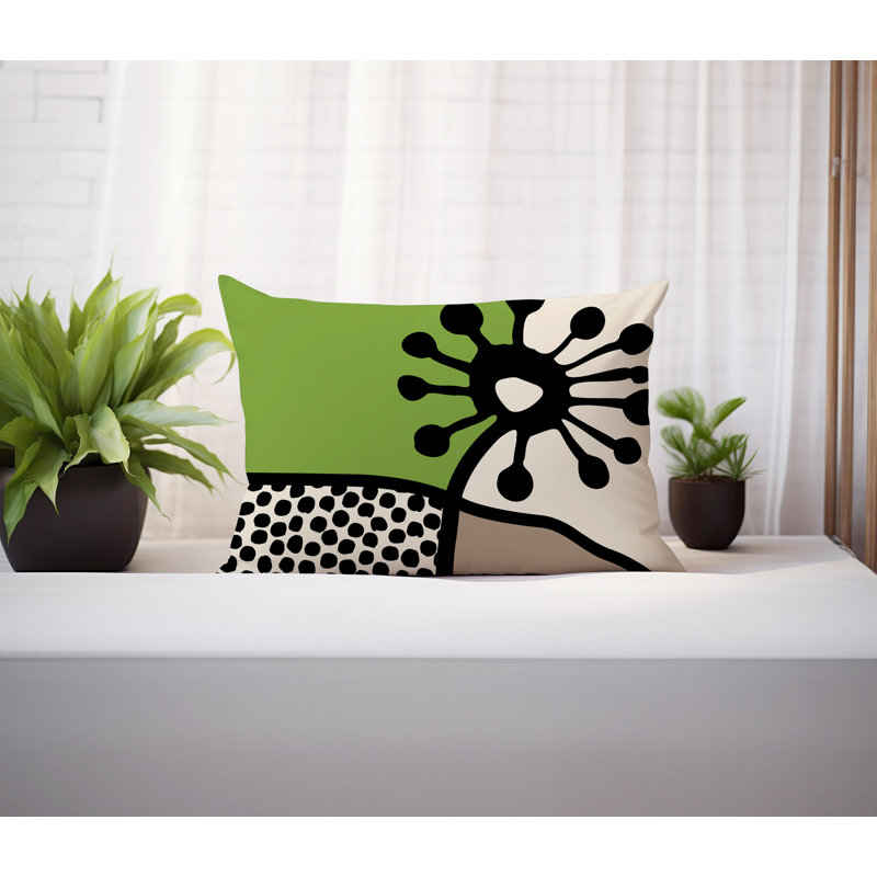 Coussin lombaire réversible intérieur / extérieur Jai Abstract, H 14 po x l 20 po, Chartreuse