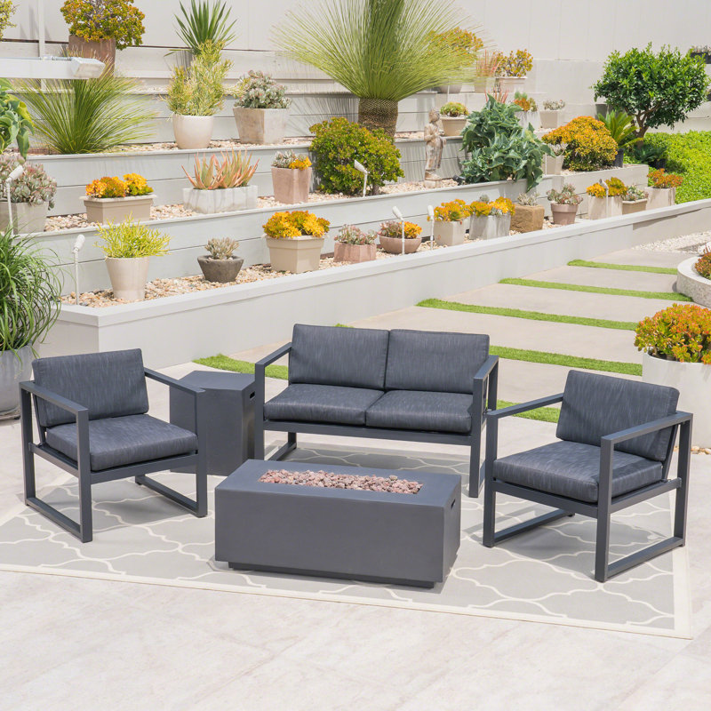 Naveen 4 - Person Patio Conversation Set with Cushions, Dark Gray