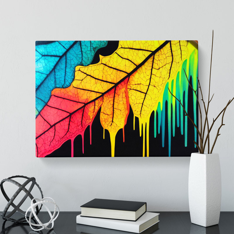 Painted Rainbow Leaf Abstract - Wrapped Canvas, 40cm H x 60cm W x 3cm D