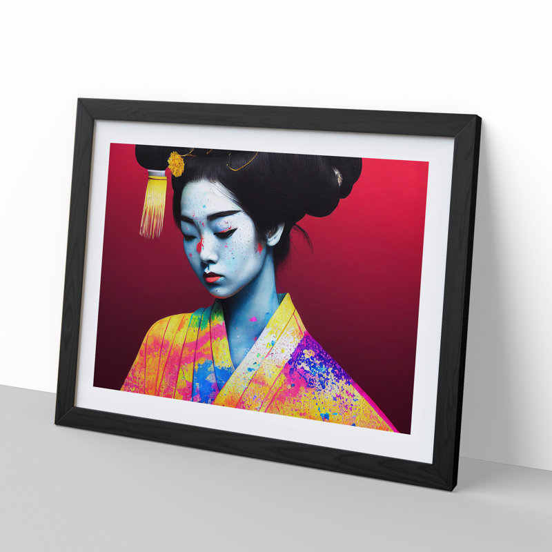 Colourful Geisha Vol.3 - Single Picture Frame Print, 34cm H x 46cm W x 2cm D, Black Framed